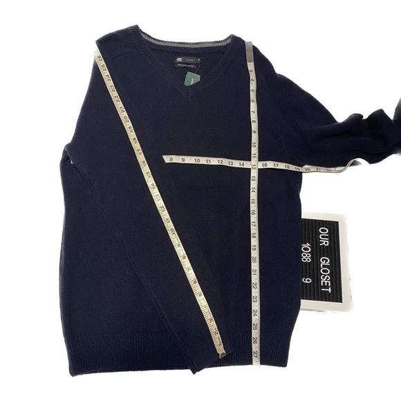 Le31 PAR SIMONS V-Neck 100%Lambswool Navy Sweater Men NWT Sweater - Picture 7 of 7